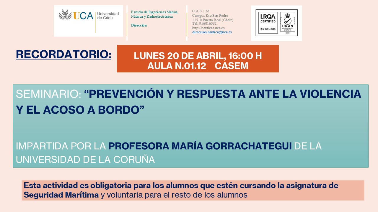 SEMINARIO: “PREVENCIÓN Y RESPUESTA ANTE LA VIOLENCIA Y EL ACOSO A BORDO”